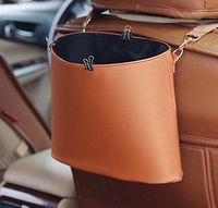 Besplore Car Trash Can Garbage Bag Vinyl PVC Leather Auto Leakproof Trash Bin for Travelling, Outdoor, Home and Vehicle Use（Brown）