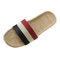 Women's Casual Flax Linen Open Toe House Slipper Slides Sandals Flip Flop Vintage Lightweight Indoor Slippers Black