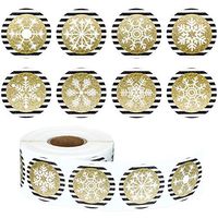 800 Pieces Winter Snowflake Stickers Black and Gold Christmas Stickers Round Snowflake Labels for Christmas Holiday Decorations