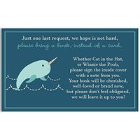 Narwhal Bring A Book Cards, Baby Shower, Navy, Blue, Aqua, Boy Baby Shower, Narwhal, Winter, Sea Animal, Baby Book, Baby Library, Baby Sprinkle, 24 Pack Printed Book Inserts