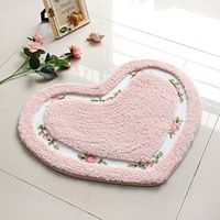 Cinotech Pretty Floral Rose Heart Shape Bathroom Mat Non-Slip Pink Shaggy Rug,Pink,Blue,Green,Red (Pink)