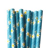 Free DHL 500 pcs Blue Daisy Paper Straws Bulk, Vintage Disposable Floral Paper Drinking Straws for Holiday Party, Wedding, Baby Shower, Garden Flower Mason Jar Straws
