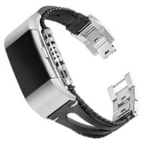 KOLOK Jewelry Leather Bands Compatible for Fitbit Charge 2, Handmade Wristband Replacement Bracelet Straps Women (Black)