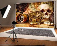 Baocicco 7x5ft Pirate Treasure Hunt Backdrop Horror Skull Compass Watch Globe Decorations Backdrop Vinyl Photography Background Witch Pearl Necklace Night Party Magic Potion Pirate