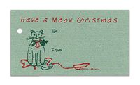 (15 Tags) Meow CAT Christmas SAGE Gift Tags & Strings. Happy Holidays. to: from: Hang Tags