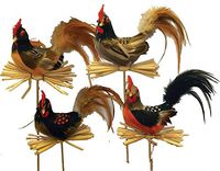 Factory Direct Craft Feathered Tail Artificial Roosters on Picks | 4 Picks | for Indoor Decor