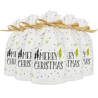 Springcorner 50 Packs Christmas Plastic Drawstring Gift Bags, Plastic Favor Bag Drawstring Cookie Bags, Plastic Drawstring Gift Bags for Wedding Party Birthday Engagement Christmas Holiday Favor(H02)