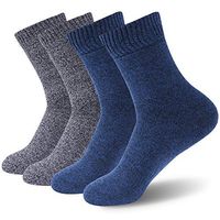 Thermal Socks, Feelwe Unisex Winter Socks Mothers Day Gift Non Binding Cotton Socks Wide Warm Socks for Women Men Seamless Toe Loose Top Comfort Cushion Socks 4 Pairs Navy/Black White Medium