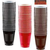 18 oz Party Cups, 96 Count - Black, Red, Brown - 32 Each Color