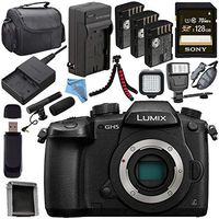Panasonic Lumix DC-GH5 DC-GH5KBODY Mirrorless Micro Four Thirds Digital Camera + DMW-BLF19 Battery + Charger + Sony 128GB SDXC Card + Carrying Case + Fibercloth + Tripod + Flash Bundle
