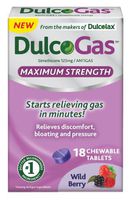 Dulcogas Maximum Strength Antigas Tablets, Wild Berry, 18 Count (Pack of 3)