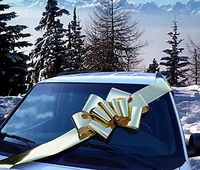 Big Metallic Gold Car Bow - 25" Wide, Large Ribbon Gift Decoration, Fully Assembled, Christmas, Birthday, Graduation