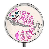 Pill Box, Round Stainless Drug Case with Three Compartment, Custom Medical Kit Storage for Travel Purse Pocket - Pink Cheshire Cat