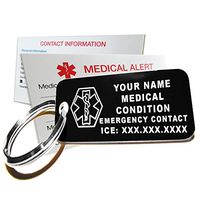My Identity Doctor - Custom Engraved Medical Alert ID Keychain Tag, Small Black Plastic Rectangle, 2.25 x .79 Inch