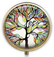 Life Treel Custom Round Bronze Pill Box Pocket 2.1 inches - 3 Compartments Pill Box/Pill Case Pocket