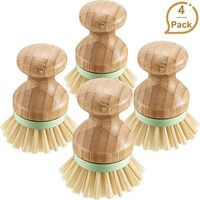4 Pieces Bamboo Mini Scrub Brush Coconut Bristles Pot Brushes Dish Scrubber for Cast Iron Skillet, Kitchen Sink, Bathroom, Household Cleaning (Style A)