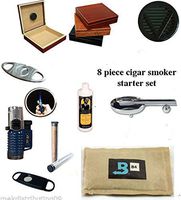 20 Count Cigars Black Finish Humidor Cutters Lighter Ashtray Cigar Caddy Gift Set & Seasoning Kit