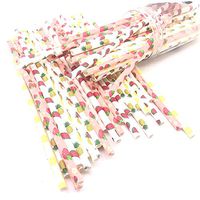 Simplewoo 100 Pack Paper Straws Drinking Disposable Fruit Pattern for Juices, Shakes, Smoothies, Party Supplies