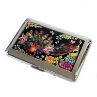 Antique Alive Mother of Pearl Peacock Design Engraved Metal Cigarette Holder Case