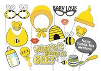 WallyE Bumble Bee Party Supplies,What Will It Bee Baby Shower Photo Booth Props Kit, 17 Pack