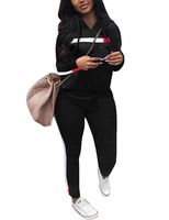 Track Suit for Women Set Striped Patchwork Long Sleeve Hoodie Sweatshirt and Pants Jogging Suits Black M