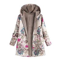 Ros1ock Winter Wool Warm Outwear Floral Print Vintage Jackets Coats Plus Size Hooded Pockets Cardigan Hot Pink