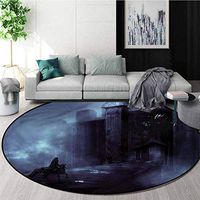 RUGSMAT Horror House Machine Washable Round Bath Mat,Medieval Castle Night Coffee Table Mat Non-Skid Living Room Carpet Round-55