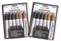 2 Packs (12pc Each) ALAZCO Total Furniture Scratch Restore & Repair System & Touch-Up Kit - Each Pack Includes 6 Wax Stick Crayons & 6 Felt Tip Markers - Works on Leather Too!