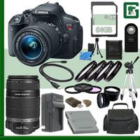 Canon EOS Rebel T5i Digital SLR Camera Kit with 18-55mm STM Lens and Canon 55-250mm STM Lens + 64GB Green's Camera Package 2