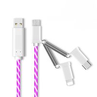 Multi USB Charging Cable Universal 3 in 1 Multiple USB Cable 3.3 ft LED Flowing Charging Cord Compatible with Micro USB/Type C and More (Purple)