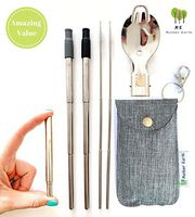 ME.MOTHEREARTH ME.Mother Earth PREMIUM Collapsible Reusable Stainless Steel Eco Friendly | 2-Pack Telescopic Drinking Straws | KeyChain Fashion Bag with Cleaning Brush and Foldable Spork