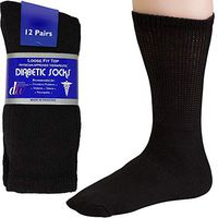 Debra Weitzner Womens Diabetic Socks Loose Cotton Socks 12-pack Crew Black