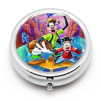DISNEY COLLECTION Pill Box 3 Compartment Characters from Goofy Movie Walt Disney Pictures Round Metal Silver Button Medicine Organizer Box Convenient Jewelry Box Vitamin Fish Oil Supplement Gift