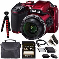 Nikon COOLPIX B500 Digital Camera (Red) 26508 + Sony 32GB UHS-I SDHC Memory Card (Class 10) + Flexible 12" Tripod + Small Soft Carrying Case + HDMI Cable + Card Reader + Memory Card Wallet Bundle