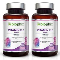 K-2 100 mcg 200 Caps Vitamin with Alfalfa 2 Pack - Strong Bones | Immune Health | Support for D3