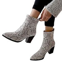 Veodhekai Women Vintage Autumn and Winter Stitching Color Chunky Heels Boots High-Heeled Shoes Students Gray
