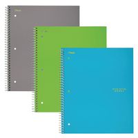 Five Star Spiral Notebooks, 3 Subject, Wide Ruled Paper, 150 Sheets, 10-1/2" x 8", Gray, Lime, Teal, 3 Pack (38431)