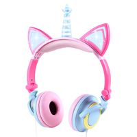 Christmas Unicorn Kids Headphones,Over Ear with LED Glowing Cat Ears,Safe Wired Kids Headsets 85dB Volume Limited, Food Grade Silicone, 3.5mm Aux Jack.Cat-Inspired Headphones for Girls (Multil Color)