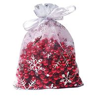 50 Organza Gift Bags Sheer Organza Pouches with High Quality Print (White with Silver Snowflakes 6 by 4.5 inches)