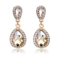 Women Rhinestone-studded Teardrop Studs Artificial Crystal with Bling Stone Fashion Drop Earring Jewelry (Gold)