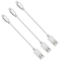CableCord Short Nylon Braided USB Lightning Charging Cable/Data USB Compatible for iPhoneX Case /8/8 Plus/7/7 Plus/6/6s Plus,iPad Mini- 8-inch (3-Pack, Silver)