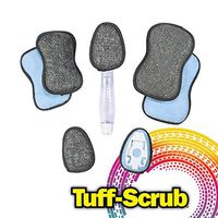 Tuff-Scrub Cleaning Kit Includes 4 Microfiber 2 'n' 1 Scrubbing Pads, 1 Soap Dispensing Dish Wand with Scrubbing Head, and 2 Replacement Scrubbing Heads