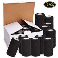 TOBWOLF 12PCS Self Adherent Bandage, 4"x5yd / 10cmx4.5m Cohesive Elastic Bandage Wrap, Breathable Sports Tape for Wrist Ankle Knee Leg Sprains Swelling - Black