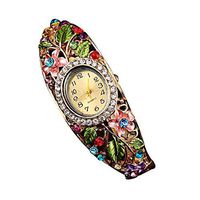 AmyDong Women Retro Diamond Bracelet Watch Women Bangle Crystal Flower Bracelet Quartz Watch Wristwatc (Multicolor)