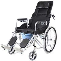ZY Toilet Chair Folding Wheelchair High Back Reclining Fixed Belt Elderly Scooter with Potty Handicapped Large Wheel Travel Wheelchair for Elderly Disabled Person
