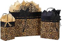 Gift Bags Assorted Sizes Bundled with Coordinating Tissue Paper and Raffia Ribbon (Leopard Safari)