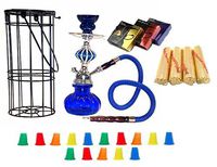 Zebra Smoke Series: 11" 1 Hose Pumpkin Hookah with Cage- Complete Set- Combo KIT SET w/ Instant Charcoal (Like Three Kings Charcoal), Hydro Herbal Molasses(like Blue Mist), and Hookah Mouth Tips (Pick Your Color) (Blue)