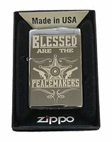 Zippo Custom Lighter -"Blessed are The Peacemakers Blue Line Police Support - High Polish Chrome