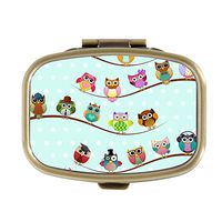 Custom Fashion Rectangular Pill Box Medicine Tablet Holder Wallet Organizer Pocket Case (Cute Owls On Branches)