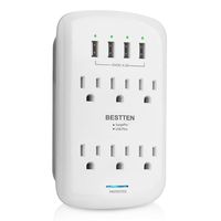 BESTTEN USB Wall Outlet Surge Protector (1200 Joules), 6 Grounded Outlets with 4 USB Charging Ports (5V/4.2A) and Top Phone Holder, ETL Listed, White